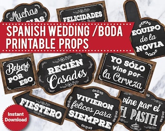 Spanish Wedding Photo Booth Props: Chalkboard Signs (Digital Download)