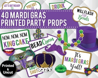 40 + Adult Mardi Gras Photo Booth PRINTED & UNCUT Props, Mardi Gras Signs Props, Mardi Gras Party Decor, speech bubbles