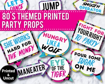 30 -  80's Party Photo Booth Props Signs, PRINTED & UNCUT, 30th birthday, 40th birthday, 50th birthday, funny photo booth signs