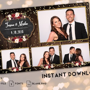 Modello per Photo Booth per matrimonio con fiori bordeaux su lavagna / Photo Booth per matrimonio 4x6 / Modello per Photo Booth / Bat Mitzvah / Sweet 16