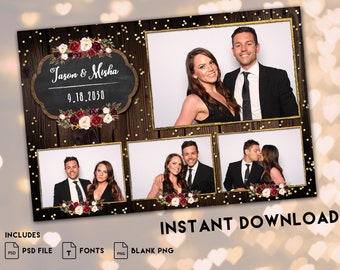 Burgundy Floral Wedding Photo Booth Template (4x6) (PSD File)