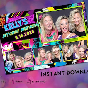 80s Photo Booth Template: Neon Party, Sweet 16 (PSD File) (Digital Download)