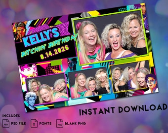 80s Photo Booth Template: Neon Party, Sweet 16 (PSD File) (Digital Download)