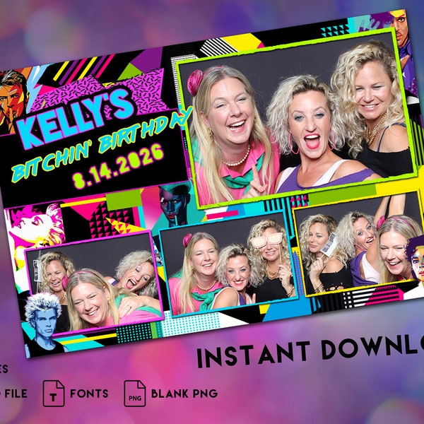 80s Photo Booth Template / 4x6 80's Photo Booth / 80s Party / Neon Party / Bat Mitzvah Photo Booth / Sweet 16 Photo Booth