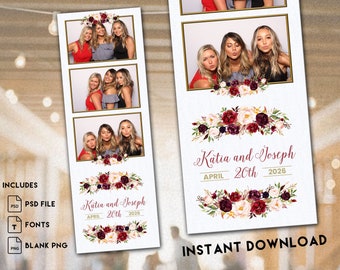 Burgundy Floral Wedding Photo Booth Template (PSD)