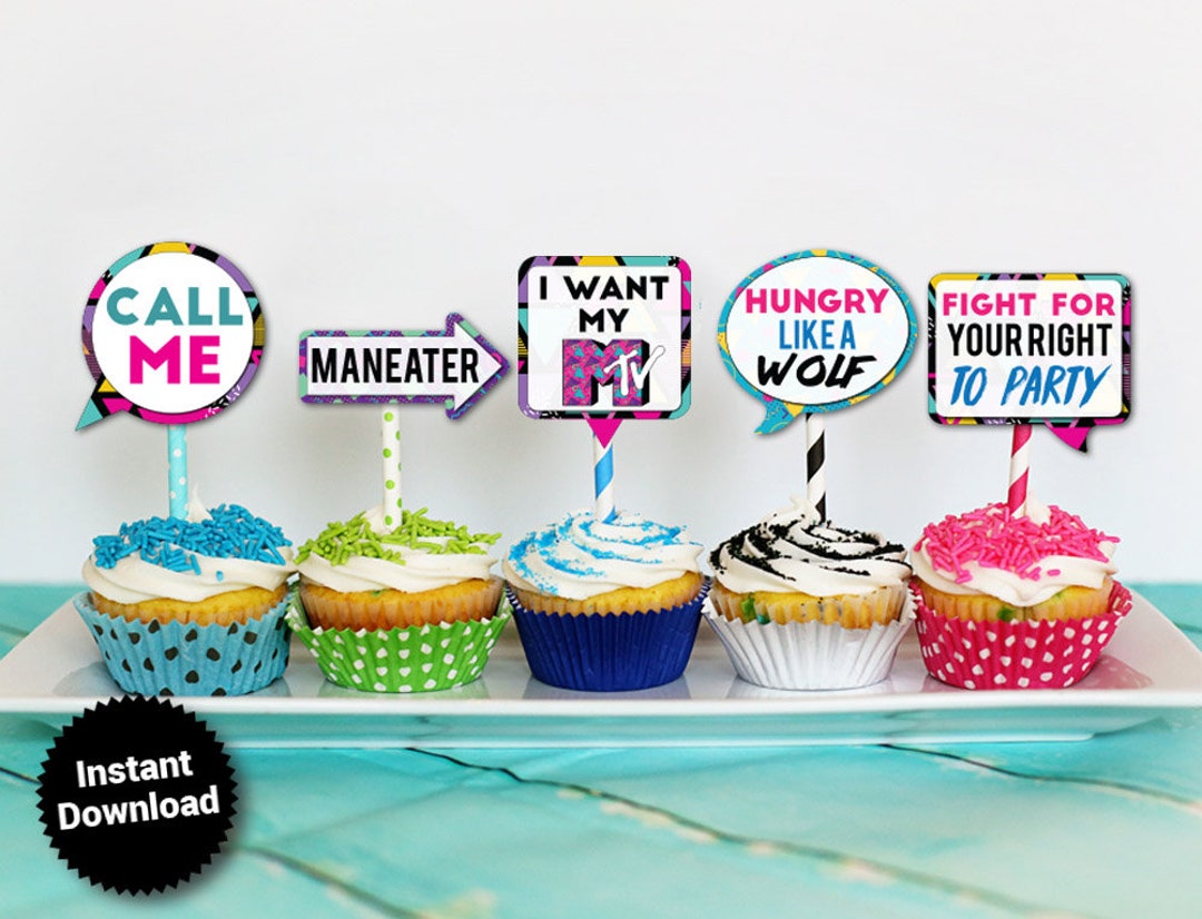 80's PRINTABLE Cupcake Toppers,instant DOWNLOAD, 80s Party, I Love the ...
