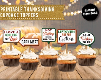 33 Funny Thanksgiving PRINTABLE Cupcake Toppers, Friendsgiving,  Fall Party Props, Turkey Party - INSTANT DOWNLOAD