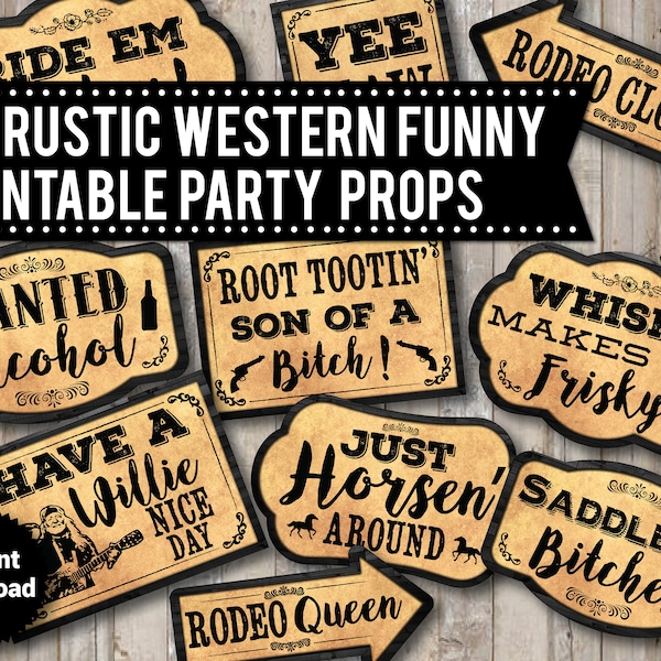 30 PRINTABLE Western Rustic Photo Booth Props, Country Wedding, INSTANT DOWNLOAD, Cowboy props, Cowgirl props, Funny photo booth signs