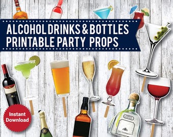 21st Birthday Photo Booth Props: Adult Drinking Theme (Printable PDF Download)