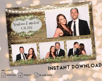 Rustic Wedding Photo Booth Template: 4x6 Bridal Shower Design (PSD File)