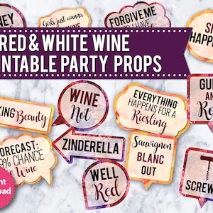 Wine Photo Booth Props: Red & White Wine Theme (Digital Download, 31 Printable Signs)