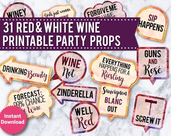 Wine Photo Booth Props: Red & White Wine Theme (Digital Download, 31 Printable Signs)