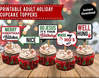 Funny Christmas Cupcake Toppers: Adult Holiday Printables (PDF)