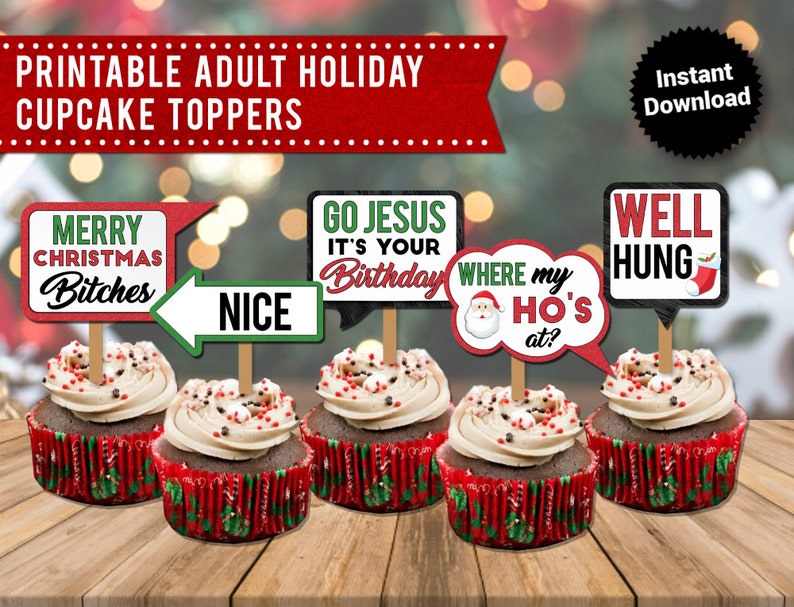 35 Funny Holiday PRINTABLE Adult Cupcake Toppers Funny - Etsy