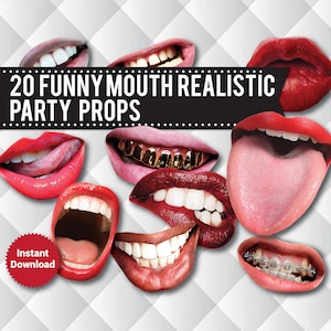 20 Lips Photo Booth PRINTABLE Props, Funny Mouth Realistic Party Props, Printable Props,  Lips, Printable Wedding props, ZOOM PROPS