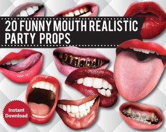 20 Lips Photo Booth PRINTABLE Props, Funny Mouth Realistic Party Props, Printable Props,  Lips, Printable Wedding props, ZOOM PROPS