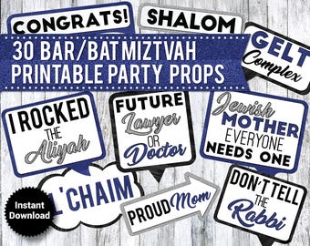 Funny Bar/Bat Mitzvah Photo Booth Props: Jewish Party Signs (Instant Download)
