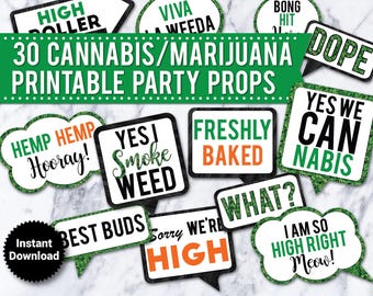 30 Adult Smoking Cannabis Marijuana Weed Photo Booth PRINTABLE Props, 21st birthday, photo booth signs, 420 props, ZOOM PROPS