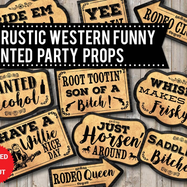30 Western Rustic Photo Booth PRINTED & UNCUT Props, Country Wedding, Cowboy props, Cowgirl props, Funny photo booth signs, Wood signs