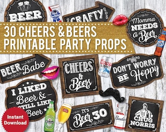 Cheers and Beers Photo Booth Props: 30th Birthday Party Printables (Digital Download