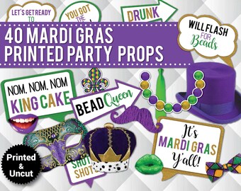 Mardi Gras Photo Booth Props: Printed Party Signs (Uncut)