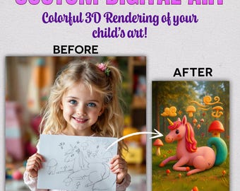 Your Child’s Drawing into Magical 3D AI Art – Printable Digital File