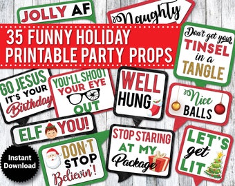 35 Funny Holiday PRINTABLE Party Photo Booth Props - Christmas Props /  INSTANT DOWNLOAD