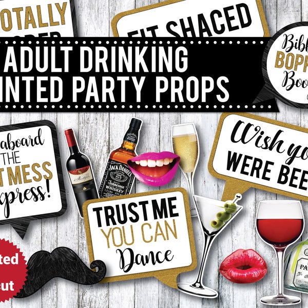 40  Adult Drinking Photo Booth Props, PRINTED & UNCUT, Liquor Photo Booth Props, 21st Birthday, Bachelorette party, Beer props