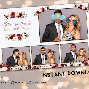 Burgundy Floral Wedding Photo Booth Template 4x6 (PSD File)