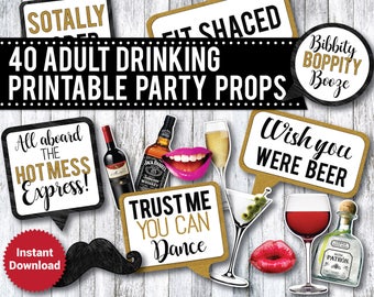 40 PRINTABLE Adult Drinking Photo Booth Props, Liquor Photo Booth Props, 21st Birthday, Bachelorette party, Beer props, speech bubbles
