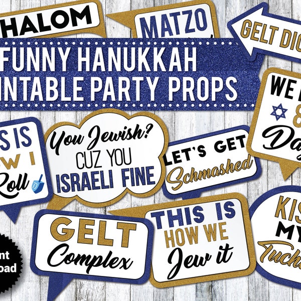 31 Funny Hanukkah Holiday PRINTABLE Party Photo Booth Props, Menorah, Juive Holiday, Hebrew - INSTANT DOWNLOAD