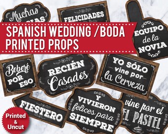 30 Spanish Wedding Photo Booth Props: Printed Chalkboard Signs