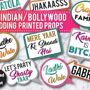 34 Indian Wedding, Bollywood Wedding Photo Booth PRINTED & UNCUT Props Signs, Bollywood Props, India Party Props, Bollywood Wedding props