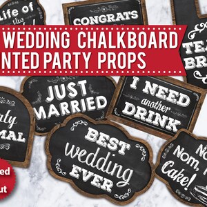 30 Wedding Photo Booth Props,PRINTED & UNCUT, Chalkboard props, Funny photo booth signs, Wood signs, speech bubbles