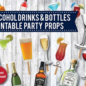 21 PRINTABLE Adult Drinking Alcohol Photo Booth Props, Drinks & Bottles, ZOOM PROPS, 21st Birthday, Bachelorette party