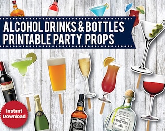 21 PRINTABLE Adult Drinking Alcohol Photo Booth Props, Drinks & Bottles, ZOOM PROPS, 21st Birthday, Bachelorette party