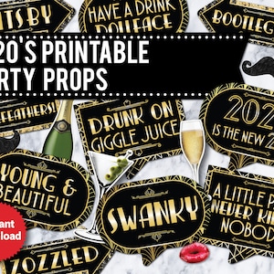 1920s Photo Booth Props PRINTABLE, INSTANT DOWNLOAD, Gatsby  props, Art Deco Party, Roaring 20s Decorations, 1920 props