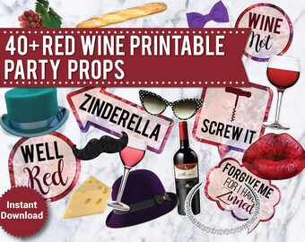 Red Wine Photo Booth Props: Printable Party Signs (Digital Download)