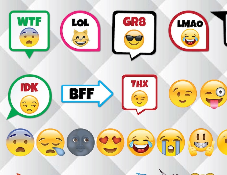 47 Emoji PRINTABLE Photo Booth Props Funny Party Props Sweet | Etsy