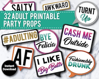 Funny Adult Photo Booth Props: Edgy Party Signs (Instant Download, PDF Files)