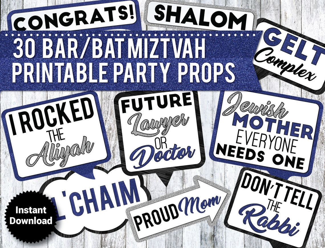 30 Funny Bar Mitzvah Bat Mitzvah PRINTABLE Party Photo Booth Etsy