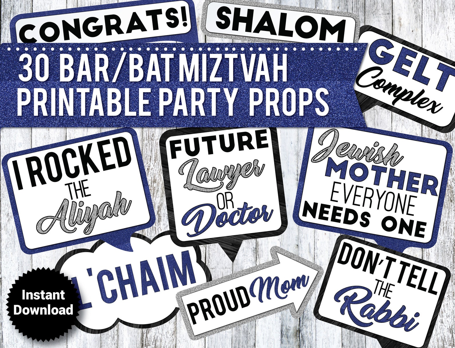 30 Funny Bar Mitzvah Bat Mitzvah PRINTABLE Party Photo Booth Etsy