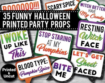 35 -  Funny Halloween Photo Booth Props, PRINTED & UNCUT, Funny Adult Props, Drinking props