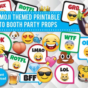 47 Emoji PRINTABLE Photo Booth Props, Funny Party Props, Sweet 16, Omg, Lol, Kids Party, photo booth signs, speech bubbles