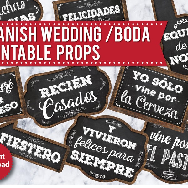 30 PRINTABLE SPANISH Wedding Photo Booth Props, Instant DOWNLOAD, Chalkboard props, Funny photo booth signs, Wood signs, speech bubbles