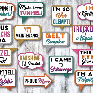30 Funny Bat Mitzvah Props, PRINTED & UNCUT, Jewish Props, Hebrew, 13th Girl Birthday image 3