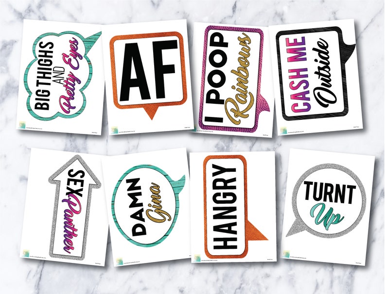 32 Funny Adult Photo Booth Props PRINTED & UNCUT Zoom Etsy