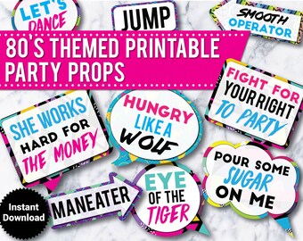 80's Printable Party Photo Booth Props Signs, INSTANT DOWNLOAD, 80s Party, 30th birthday, 40th birthday, 50th birthday