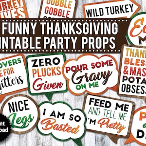 Funny Thanksgiving Photo Booth Props: 33 Printable Signs (Instant Download)