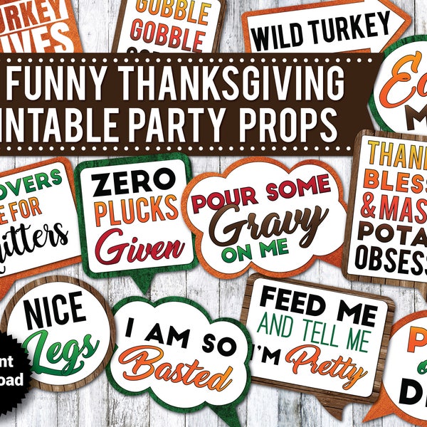 33 Thanksgiving Photo Booth Props PRINTABLE Friendsgiving Funny Thanksgiving Photo Props, Fall Party Props, Turkey Party - INSTANT DOWNLOAD